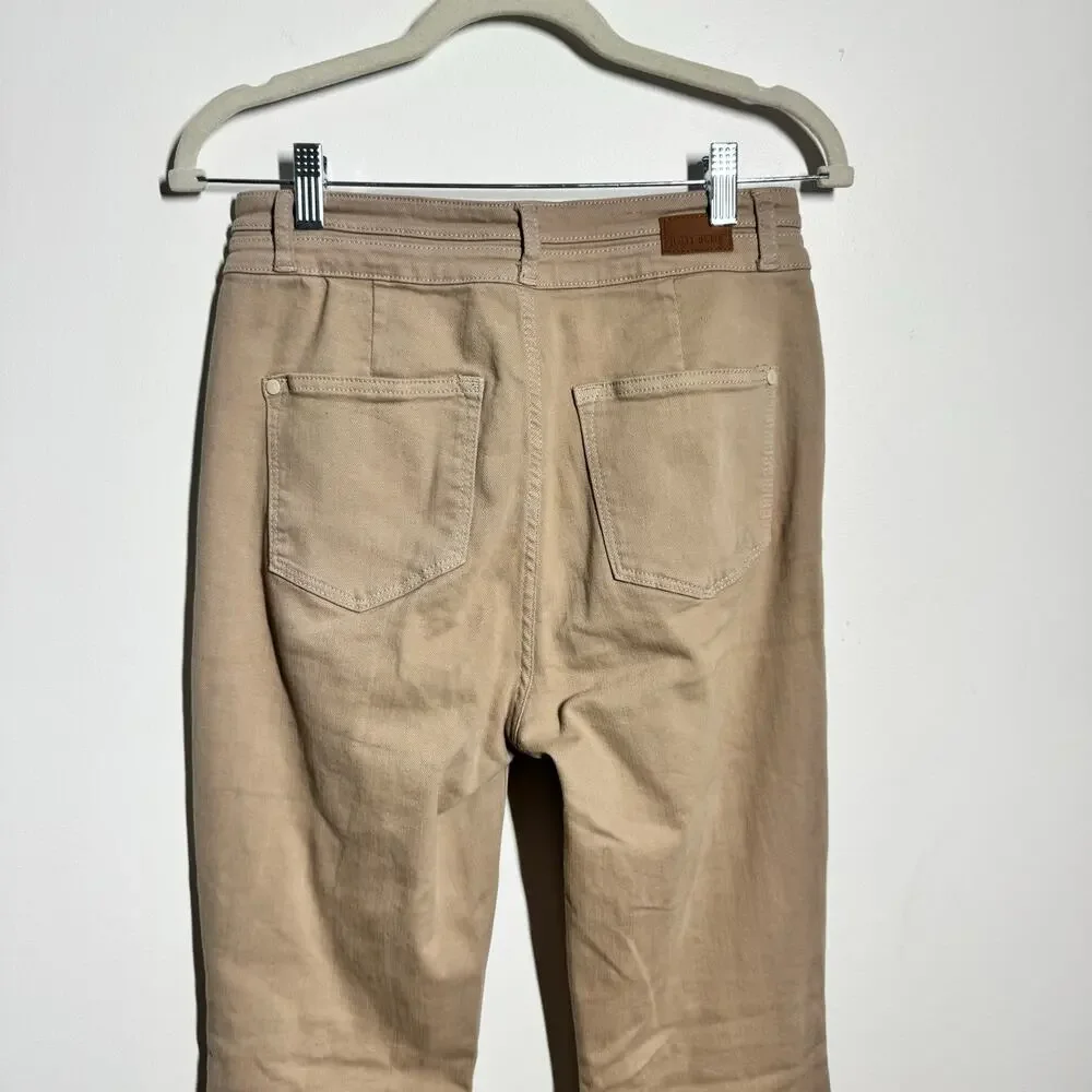 Judy Blue Garment Dyed Tummy Control Jean Pants Women 7/28 Tan Flare Leg‎ Boho